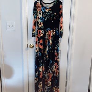 Super soft floral maxi dress with pockets 3/4 sleeve